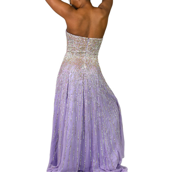 Sherri Hill Silk Dress Purple Sequin Sweetheart Hi Low Strapless Gown Formal 8 - Picture 3 of 16